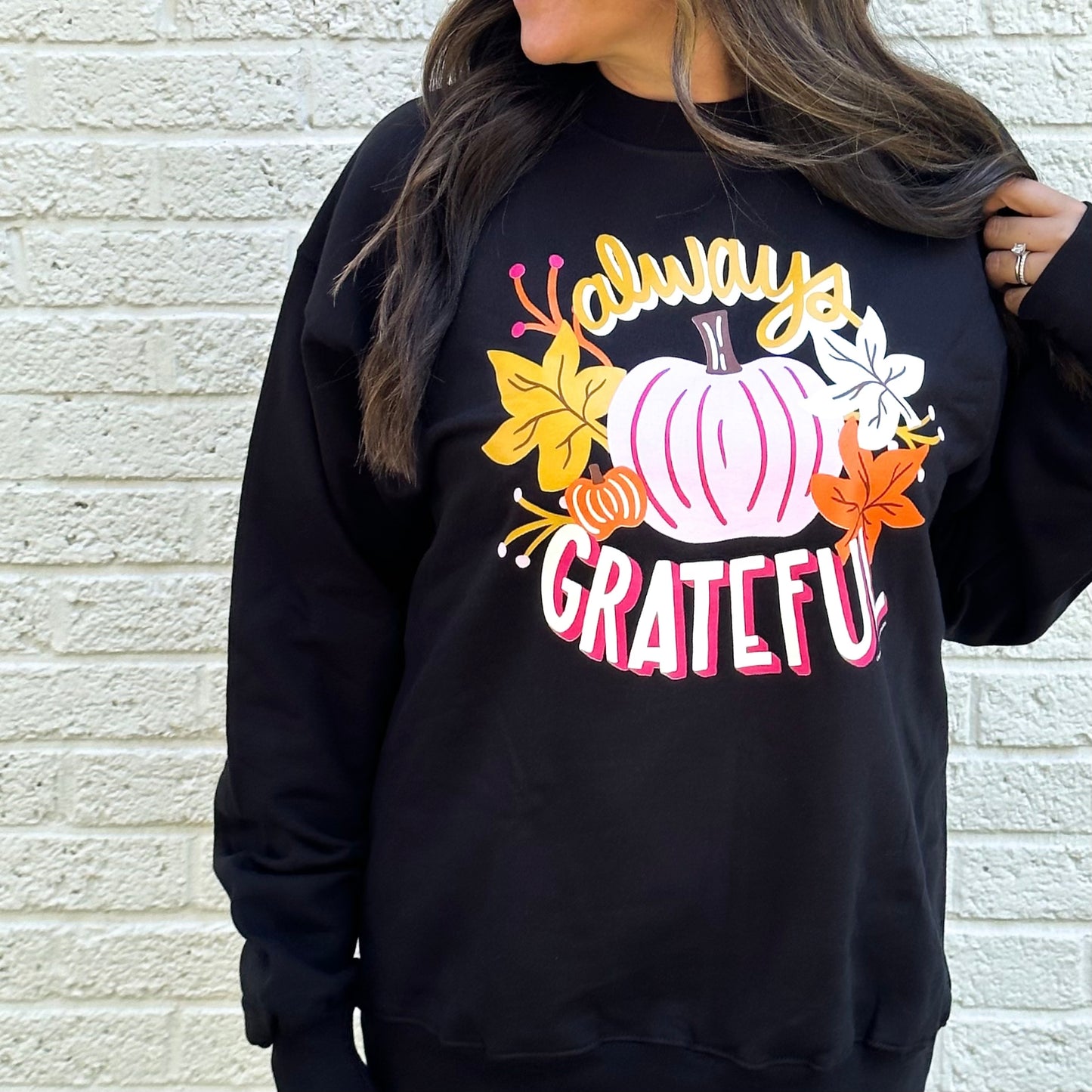 THANKSGIVING: Always Grateful Pumpkin & Fall Leaves - SWEATSHIRT